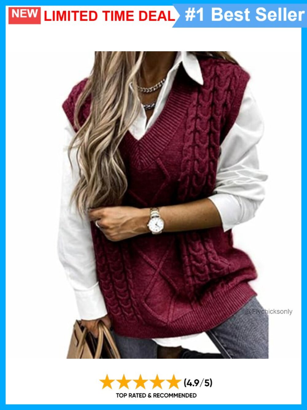 Women's Loose Knitted Sleeveless V Neck Long Pullover Sweater Vest